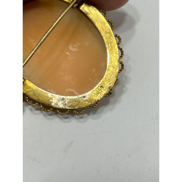 Vintage Cameo Pin Brooch Genuine Carved Shell Gold Gilded Setting Brooch Pendant - Picture 6 of 7